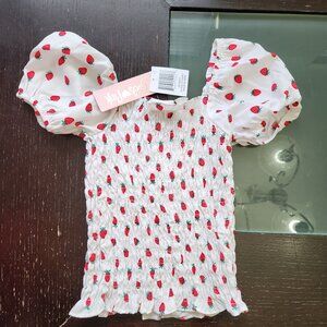 Girls love Pink Crinkle Ruffle Top White with Strawberry design